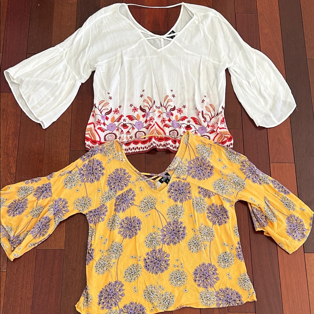 a.n.a Yellow Top with Purple Floral Design